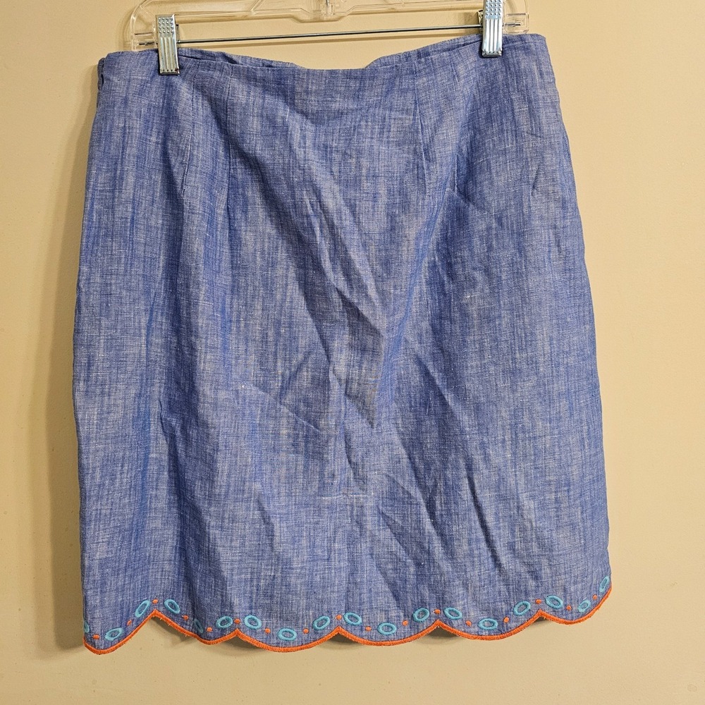 Women's Talbots Linen Blend Embroidered Scalloped Hem Skirt Size 10 - Picture 2 of 5